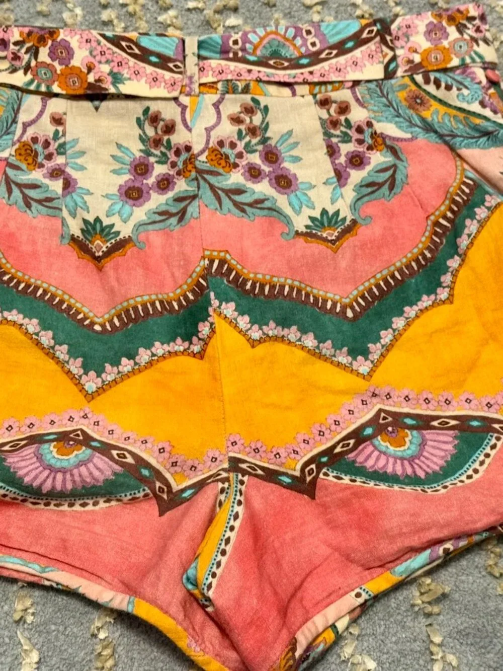 ZARA Belted Linen Blend Print Shorts – Medium | Pink Moroccan Boho | EUC - Picture 13 of 14